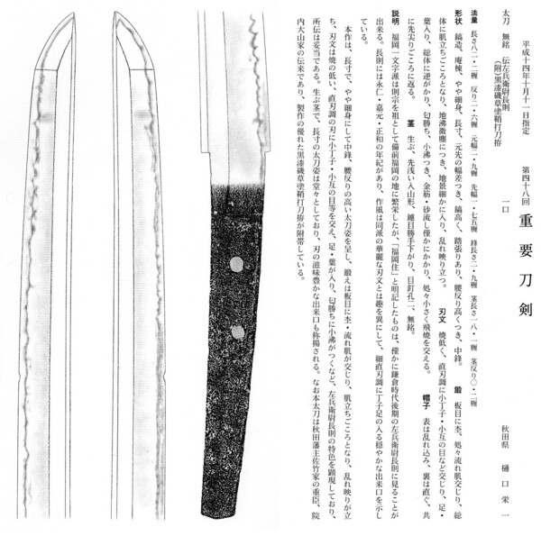 69　太刀　　無銘　（伝左兵衛尉長則）　　長さ82.2糎　　第48回.jpg